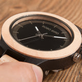 BOBO BIRD WO01O02 Wood Watch Ebony RedWood Pine Wooden Watches for Men Two-tone Wood Quartz Watch with Tool for Adjusting Size