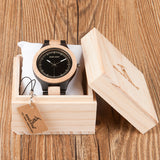 BOBO BIRD WO01O02 Wood Watch Ebony RedWood Pine Wooden Watches for Men Two-tone Wood Quartz Watch with Tool for Adjusting Size