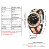 BOBO BIRD WO01O02 Wood Watch Ebony RedWood Pine Wooden Watches for Men Two-tone Wood Quartz Watch with Tool for Adjusting Size