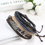 1 Set 4PCS leather bracelet Men's multi-layer bead-BRACELETS-FOREVER KRN