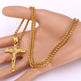 Collare INRI Crucifix Cross Necklace Gold/Rose Gold/Black Gun Color Stainless Steel Chain For Men Jewelry Jesus Piece P166