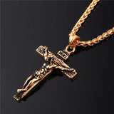 Collare INRI Crucifix Cross Necklace Gold/Rose Gold/Black Gun Color Stainless Steel Chain For Men Jewelry Jesus Piece P166