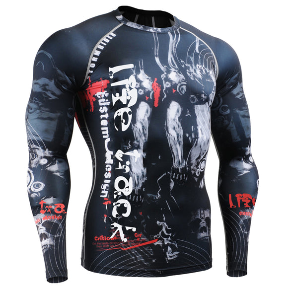 Men's MMA Compression Shirts Rashguard Fitness Long Sleeves 3D Prints Joggers Base Layer Skin Tight Tops Weight Elasticity-PLAYERAS-FOREVER KRN