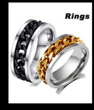 Never Fade Jewelry Stainless Steel Mens Wedding Rock Punk Biker Ring Gold Titanium Black Chain Spinner Rings For Men Gift-ANILLOS-FOREVER KRN