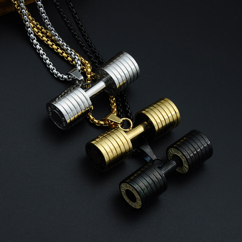 New Fashion Men's Stainless Steel Dumbbell Pendant Gym Fitness