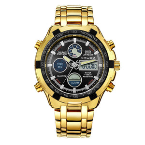 Amuda Mens Sport Watch Led Gold Big Face Quartz-Watch Men Waterproof Wrist Watch Male Watches Clock relogio masculino