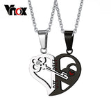 Vnox Key & Lock Heart Shape Necklace for Women Men Pendant Couple Necklaces Lover Friendship Jewelry 2pcs/ sets-FOREVER KRN