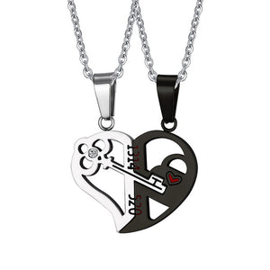 Vnox Key & Lock Heart Shape Necklace for Women Men Pendant Couple Necklaces Lover Friendship Jewelry 2pcs/ sets-FOREVER KRN