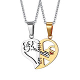 Vnox Key & Lock Heart Shape Necklace for Women Men Pendant Couple Necklaces Lover Friendship Jewelry 2pcs/ sets-FOREVER KRN