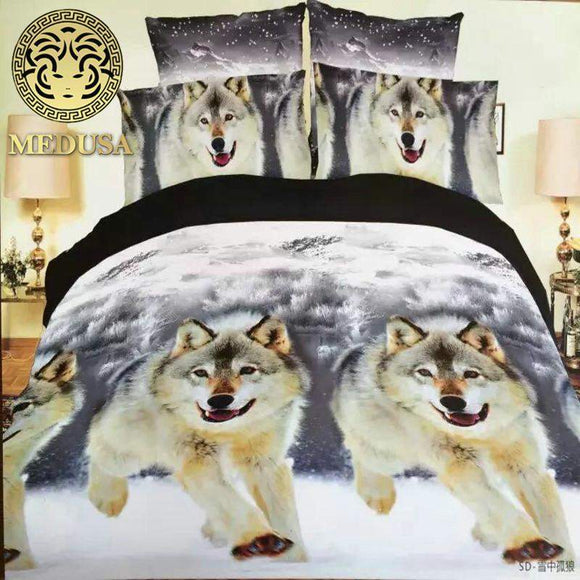 Medusa 3d wolf king/queen/twin size 3/4pcs bedding set of duvet/doona cover bed sheet pillow cases bed linen set-COBERTOR-FOREVER KRN