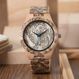 BOBOBIRD Tatto Print Wooden Watches Mens All Maple Wood Quartz Wristwatch in Wooden Box