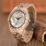 BOBOBIRD Tatto Print Wooden Watches Mens All Maple Wood Quartz Wristwatch in Wooden Box