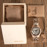 BOBOBIRD Tatto Print Wooden Watches Mens All Maple Wood Quartz Wristwatch in Wooden Box