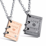 Fashion Jewelry Never Fade Stainless Steel "Love Story Book" Couple Pendant for Lovers-COLLARES-FOREVER KRN