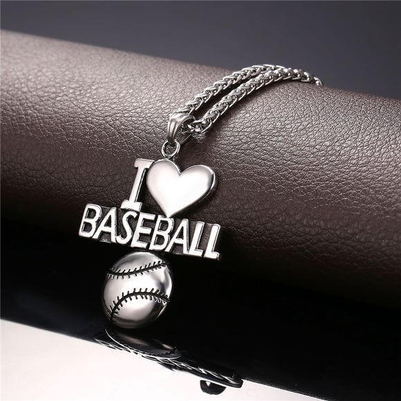 Starlord Baseball Pendant Charms Necklace I Love Baseball Sport Jewelry Stainless Steel/ Gold Color Chain Men New GP2144-COLLARES-FOREVER KRN