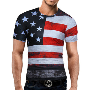 Male 2017 Brand Short Sleeve American Flag 3D Digital Print T Shirt O-Neck Slim Men T-Shirt Tops Fashion Mens Tee Shirt T Shirts-PLAYERAS-FOREVER KRN