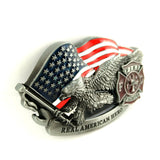 Black Pu leather belt men with American Flag Eagle Fire Dept firefighters Real American hero belt buckle metal belts for men