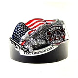 Black Pu leather belt men with American Flag Eagle Fire Dept firefighters Real American hero belt buckle metal belts for men