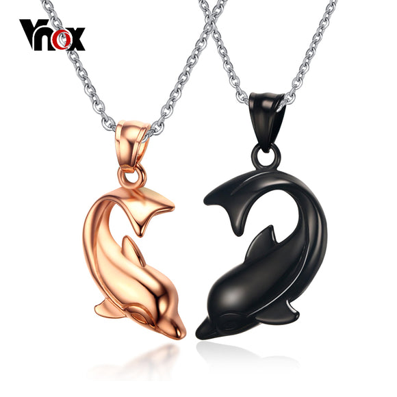 Vnox Cute Dolphin Couple Necklaces for Women Men Stainless Steel Necklaces 20