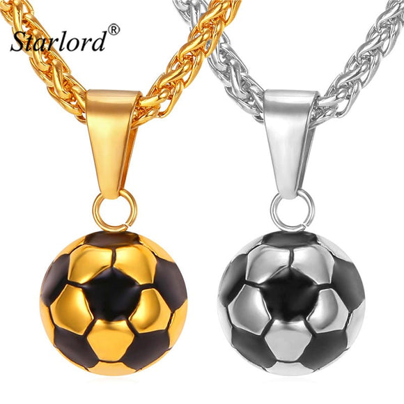 Starlord Football Soccer Pendant Necklaces Ball Enamel Jewelry Sporty Fashion Gold Color Stainless Steel Chain Men Bijoux GP2299-COLLARES-FOREVER KRN