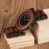 BOBO BIRD WO01O02 Wood Watch Ebony RedWood Pine Wooden Watches for Men Two-tone Wood Quartz Watch with Tool for Adjusting Size