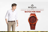 Bewell ZS-W086B Luxury Brand Wood Watch Men Analog Quartz Movement Date Waterproof Wooden Watches Male Wristwatches relogio