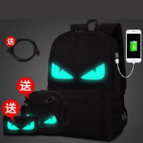 3PCS Womens Man USB Luminous Black Backpacks Oxford School Book Bags Computer Backpack women student bag Large capacity mochila-MOCHILAS Y BOLSOS-FOREVER KRN