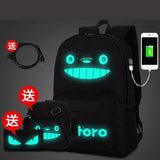 3PCS Womens Man USB Luminous Black Backpacks Oxford School Book Bags Computer Backpack women student bag Large capacity mochila-MOCHILAS Y BOLSOS-FOREVER KRN