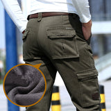 2017 Fleece Warm Winter Cargo Pants Men Casual Loose Multi-pocket Men's Clothes Military Army Green Khaki Pants   237