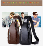 2017 new arrived Men's casual Shoulder PU leather Crossbody Bags travel Chest pack Messenger bag With USB Interface-MOCHILAS Y BOLSOS-FOREVER KRN