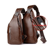 2017 new arrived Men's casual Shoulder PU leather Crossbody Bags travel Chest pack Messenger bag With USB Interface-MOCHILAS Y BOLSOS-FOREVER KRN