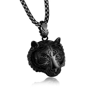 LINSOIR 2017 Gothic Punk Antique Gold/Black Plated Stainless Steel Tiger Necklace for men Hip Hop Animal Necklace Male Jewelry