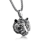 LINSOIR 2017 Gothic Punk Antique Gold/Black Plated Stainless Steel Tiger Necklace for men Hip Hop Animal Necklace Male Jewelry