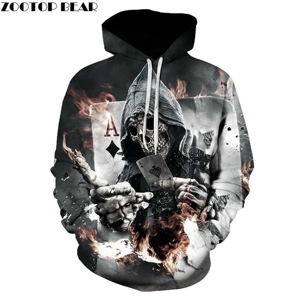 Skull Poker Hoodies Sweatshirts Men Women 3D Pullover Funny Rock Tracksuits Hooded Male Jackets Fashion Casual Outwear Winter-SUDADERAS-FOREVER KRN