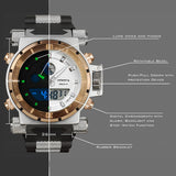 Luxury Brand INFANTRY Golden Watches Men Big Dial Quartz LED Digital Rubber Clock Sports Army Military Watches Relogio Masculino