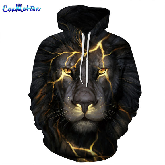 ConMotion Yellow Lightning Lion Print Men's Hooded Sweatshirt Hoodies-SUDADERAS-FOREVER KRN