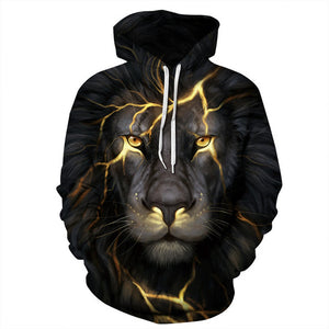 ConMotion Yellow Lightning Lion Print Men's Hooded Sweatshirt Hoodies-SUDADERAS-FOREVER KRN