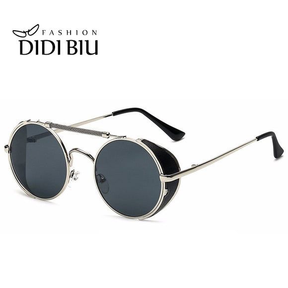 DIDI Hot Black Goggle Women Round Sunglasses Luxury Brand Men Glasses Retro Vintage Gothic Steampunk Sun glasses UV400 U460