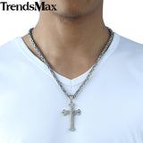 Trendsmax Mens Necklace Pendant Stainless Steel Chain 3 Layer Knight Cross Silver Gold Black Color KP179-KP180-COLLARES-FOREVER KRN