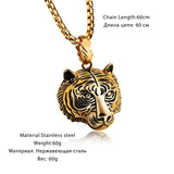 LINSOIR 2017 Gothic Punk Antique Gold/Black Plated Stainless Steel Tiger Necklace for men Hip Hop Animal Necklace Male Jewelry