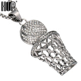 HIP Hop Iced Out Bling Full Rhinestone Men Basketball Pendants Necklaces Gold Stainless Steel Sports Necklace for Men Jewelry-COLLARES-FOREVER KRN