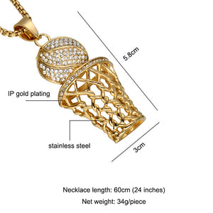 HIP Hop Iced Out Bling Full Rhinestone Men Basketball Pendants Necklaces Gold Stainless Steel Sports Necklace for Men Jewelry-COLLARES-FOREVER KRN