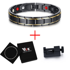 Vnox Health Men Bracelet Bangle 316L Stainless Steel Magnetic Care Jewelry Black Engraved Chinese Buddhism-BRACELETS-FOREVER KRN