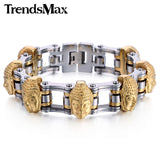 Trendsmax Biker Mens Bracelet 316L Stainless Steel Chain Wristband Punk Skulls Buddha Lion Motorcycle Link HBM66-BRACELETS-FOREVER KRN