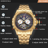 OUYAWEI Men Mechanical Watches Luxury Brand Automatic Gold Tourbillon Male Complete Calendar Clock Wrist Watch relogio masculino