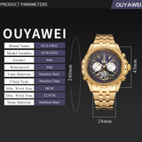 OUYAWEI Men Mechanical Watches Luxury Brand Automatic Gold Tourbillon Male Complete Calendar Clock Wrist Watch relogio masculino