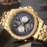 OUYAWEI Men Mechanical Watches Luxury Brand Automatic Gold Tourbillon Male Complete Calendar Clock Wrist Watch relogio masculino