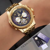 OUYAWEI Men Mechanical Watches Luxury Brand Automatic Gold Tourbillon Male Complete Calendar Clock Wrist Watch relogio masculino