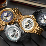 OUYAWEI Men Mechanical Watches Luxury Brand Automatic Gold Tourbillon Male Complete Calendar Clock Wrist Watch relogio masculino