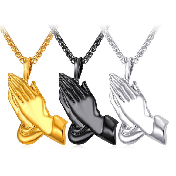 Praying Hands Necklace Anime Fashion Jewelry For Women/Men Gift Gold Color Chain Stainless Steel Praying Hands Necklace GP2355-FOREVER KRN